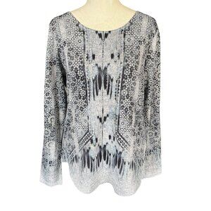 One World women's tunic multicolored embellished long sleeve stretchy size small